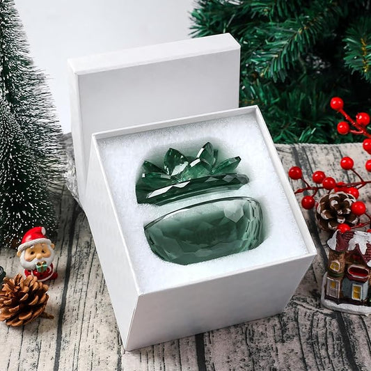 Crystal Jewelry Box, Small Glass Trinket Jar with Lid, Clear Lotus Flower Storage Holder for Women, Elegant Organizer Dish for Ring, Earrings, Necklace, Gift (Green)