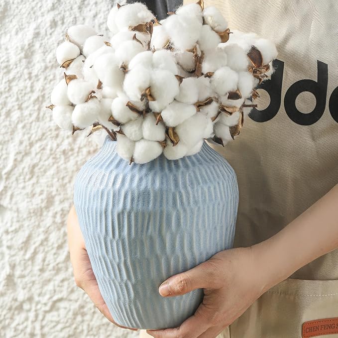 Matte Blue Ceramic Flower Vase – 7.8 Inch Modern Home Decor