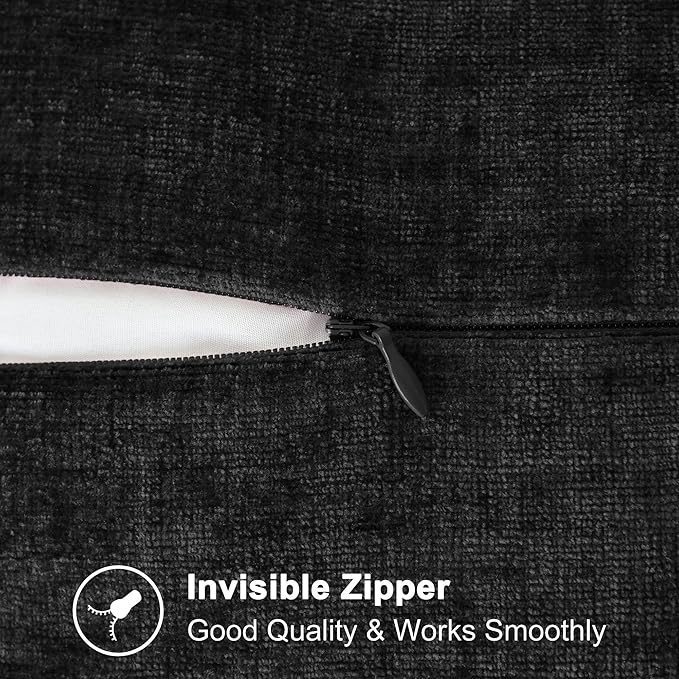 CaliTime Throw Pillow Covers Decorative 20 X 20 Inches Pack of 2 Cotton Thread Stitching Edges Solid Dyed Soft Chenille Cushion Cases for Couch Sofa Bed Living Room Farmhouse Black