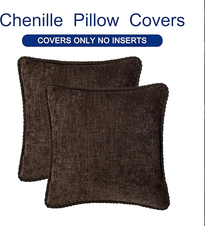 CaliTime Decorative Couch Throw Pillow Covers 18 X 18 Inches Pack of 2 Cozy Chenille Piping Edge Cushion Cases for Sofa Bed Living Room Home Coffee