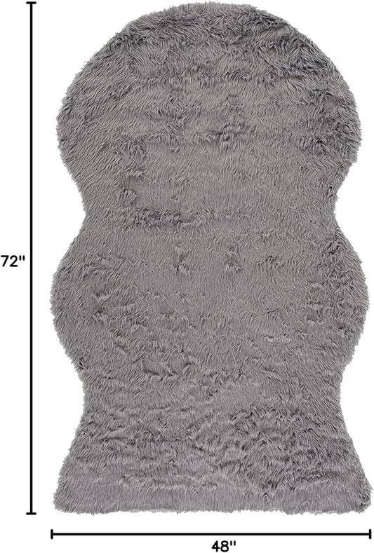 SAFAVIEH Faux Sheep Skin Collection 4' x 6' Grey FSS115D Silken Glam 2.35-inch Thick Area Rug