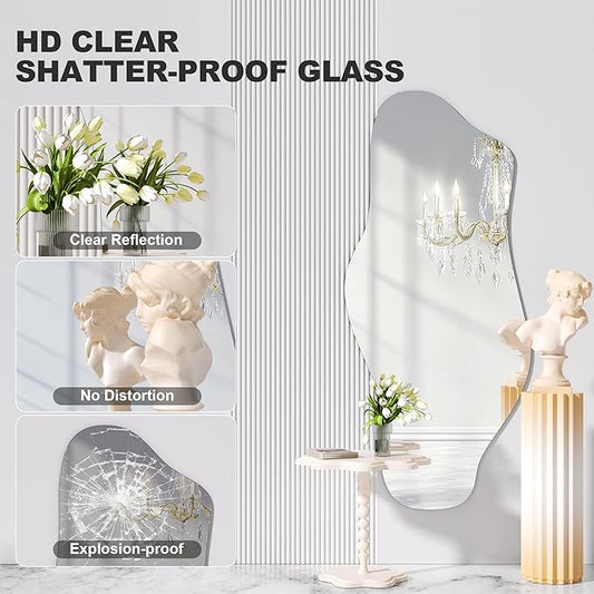 Hasipu Irregular Wall Mirror, 48"x22" Asymmetrical Frameless Mirror, Modern Decorative Mirrors for Living Room, Entryway, Hallway, Bathroom, Bedroom,Wall Mounted Home Decor