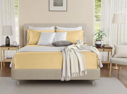 100% Cotton Sheets For King Size Bed, 800 Thread Count Breathable Bed Sheets, Soft & Comfy Naturally Cool Fully Elassticated Sheet & Pillowcase Sets, Machine Washable No Pill Fade Resistant- Semolina