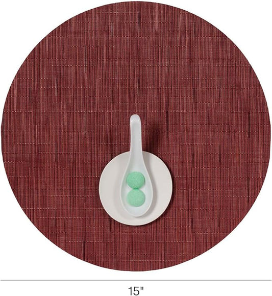 Chilewich Bamboo Placemats Set of 4 - Round Woven Placemats - Reusable, Stain-Resistant, Indoor/Outdoor Tabletop Protection - 15" - Cranberry