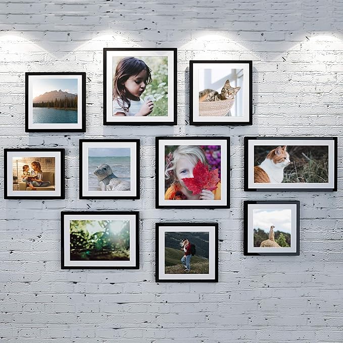 upsimples 9x12 Picture Frame Set of 5, Display Pictures 6x8 with Mat or 9 x 12 Without, Wall Gallery Photo Frames, Black