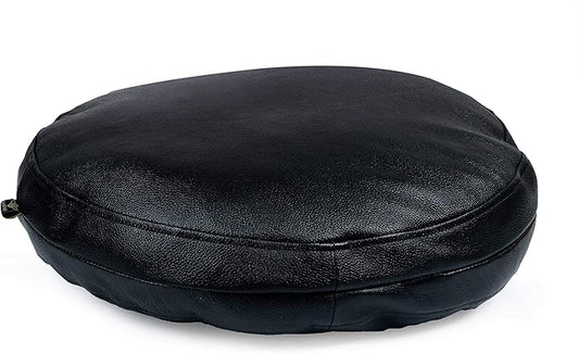 D DOLLY LAMB Lambskin Round Leather Pillow Cover - Sofa Cushion Case - Decorative Circular Cushion Throw Covers for Living Room & Bedroom - Black Grain Diameter 18 Inch