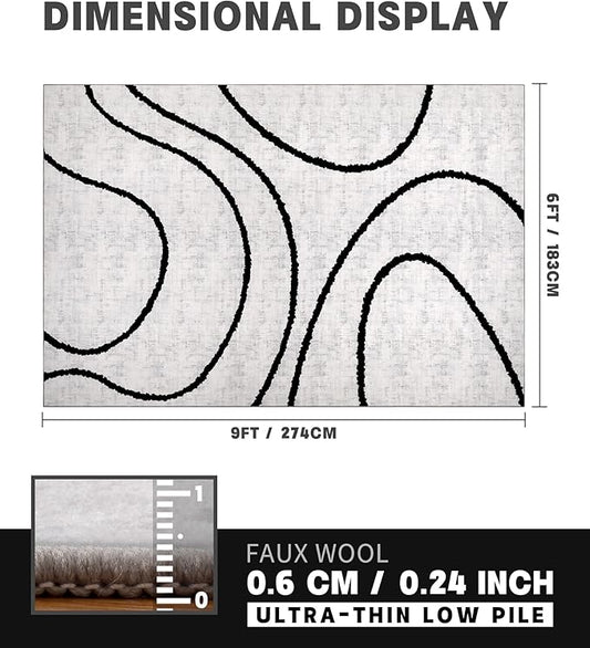 YIHOUSE Black Modern Area Rug 6x9,Abstract Rugs for Bedroom,Black and White Geometric Rug,Minimalist Striped Rug,Dark Washable Area Rugs 5x7 Non Slip Rugs for Living Room,Office