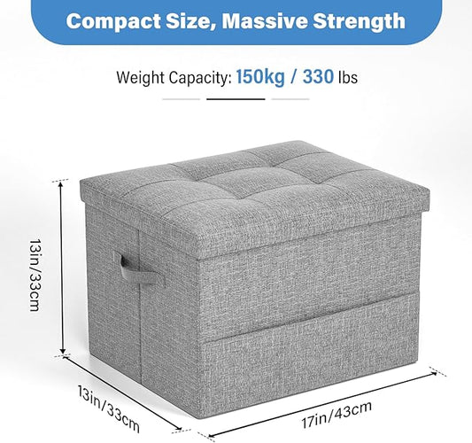 Storage Ottoman Foot Rest Stool, Foldable Footstool Storage Bench with Thicker Foam Padded Seat,Foot Rest Stool, 43L Ottoman with Bench, Holds Up to 350lbs, 17x13x13in,Drak Gray