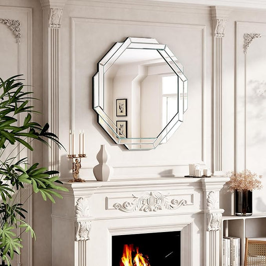 Bathroom Mirror-28”X28” Wall Mirrors Decorative, Beveled Edge Frameless Mirror for Wall Bathroom, Vanity Room, Bedroom, Living Room and Enterway