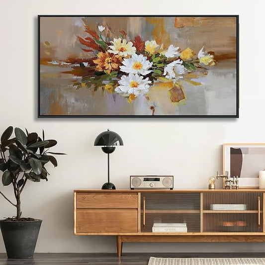 Yellow Floral Wall Art - Large Abstract Wall Art Canvas for Bedroom and Living Room - Framed Pictures for Living Room Wall Decor - Modern Artwork for Bedroom Above Bed 24×48IN