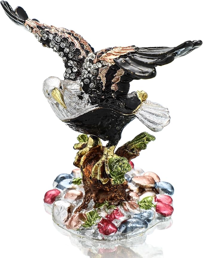 YU FENG 3.9inch Eagle Trinket Box Small Hinged Trinket Boxes Animal Enamel Jewelry Trinket Box Eagle Figurine Ring Box for Daughter Girl Women Christmas Gift