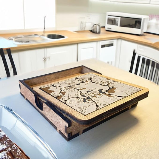 02 English Bulldog Dog Coaster - English Bulldog Dog Puzzle Wooden Coaster Set - Interlocking Jigsaw Drink Mats with Laser-Cut Design