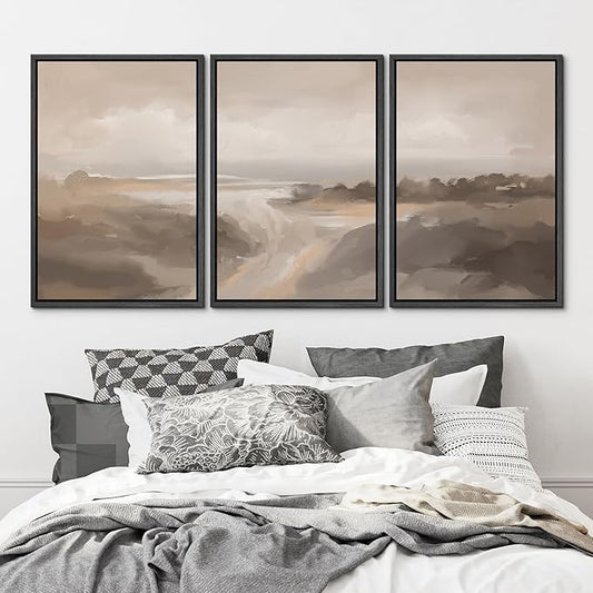 MUDECOR Framed Canvas Print Wall Art Serene Landscape Neutral Coastal Illustrations Realism Decorative for Living Room, Bedroom, Office - 24"x36"x3 Black