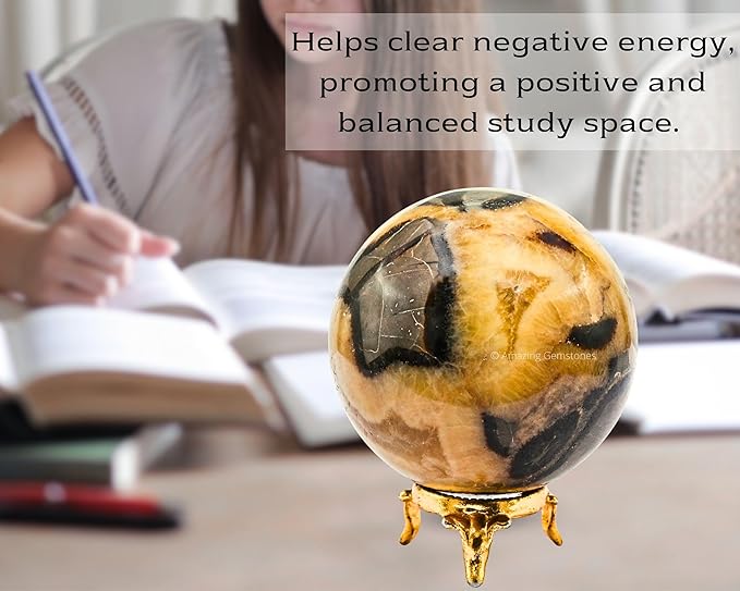 Amazing Gemstone Septarian Crystal Ball with Stand - 3 Inches Large Crystal Sphere Meditation Balls for Witchcraft and Decorative Balls