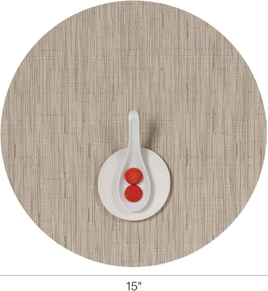 Chilewich Bamboo Placemats Set of 4 - Round Woven Placemats - Reusable, Stain-Resistant, Indoor/Outdoor Tabletop Protection - 15" - Oat