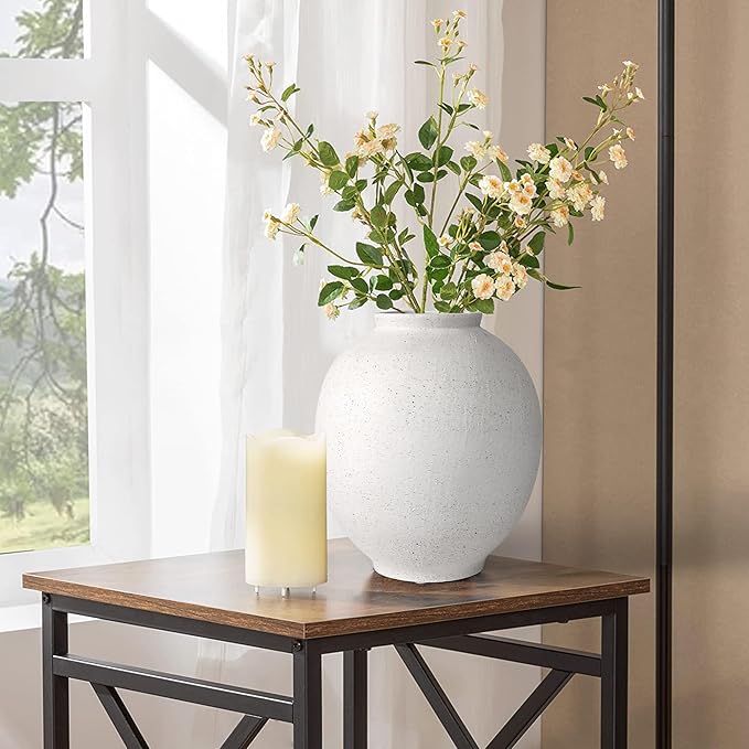 White Ceramic Large Vase – 9.84 Inch Round Sandstone White Modern Vase