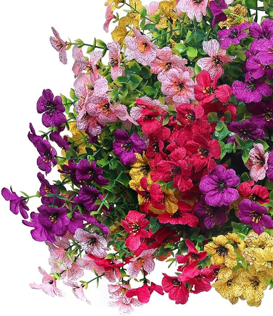 16 Bundles Artificial Flowers–UV Resistant Faux Mums for Garden, Patio, Porch & Home Décor, Realistic Fake Flowers for Weddings & Outdoor Planters (Pink, Yellow, Rose Red, Purple Mix)