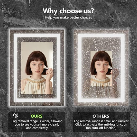 Sweetcrispy 24.1"x32.1" Smart Anti-Fog LED Bathroom Mirror with Front Light & Backlit, 3 Color Temperatures, Dimmable, Memory Function, Rectangle Modern Vanity Mirror