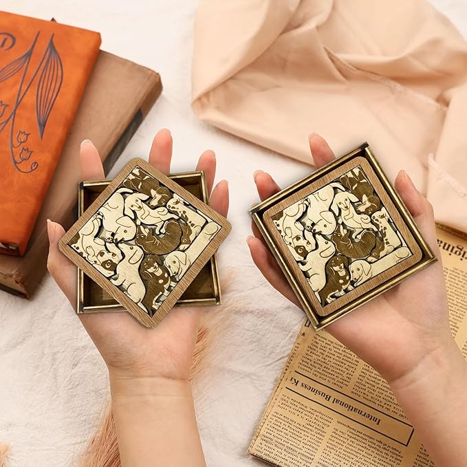 02 Dachshund Dog Puzzle Coasters - Dachshund Dog Puzzle Wooden Coaster Set - Interlocking Jigsaw Drink Mats with Laser-Cut Design for Dachshund Lovers