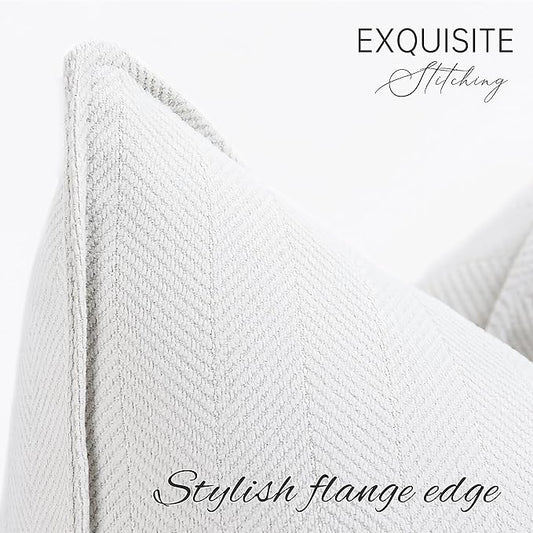 ZWJD Cream Pillow Covers 24x24 Set of 2 Chenille Throw Pillow Covers with Elegant Design Soft and Luxurious Decorative Throw Pillows for Couch, Bed, and Home Decor