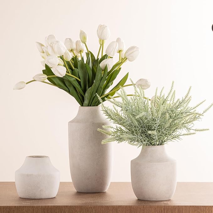 Mitt&Ditt 7.5" Ceramic Vase – Off-White Antique Farmhouse Rustic Pottery for Home Decor