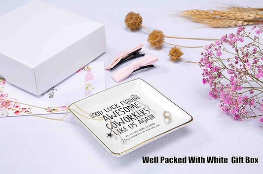 Coworker Leaving Gifts-Farewell Gift-Going Away Gifts for Colleagues-New Job,Good Bye Gifts for Boss,Women,Her,Friends-Ceramic Jewelry Holder Ring Dish Trinket Tray-Good Luck Finding Awesome Coworkers