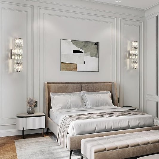 Crystal Wall Sconces Set of Two, Modern Sconces Wall Decor Set of 2 Chrome Bedroom Indoor Wall Sconce Bedside Wall Mounted Lamp for Hallway Bathroom Vanity Light Fixtures