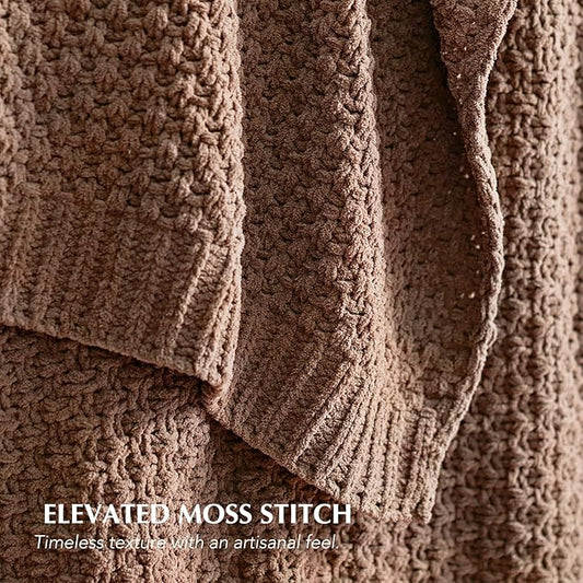 EVERGRACEHOME Chunky Chenille Knit Throw Blanket for Couch, Soft Luxurious Moss Stitch Blankets for Bed, Cozy Decorative Farmhouse Knitted Throws for Sofa, Terracotta Clay, 60" x 80"