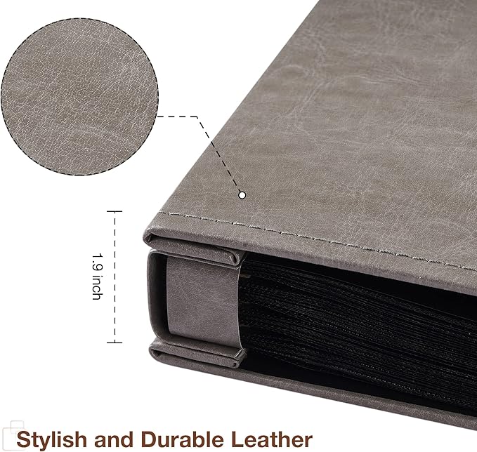 potricher Small Photo Album 4x6 100 Photos Leather Cover Picture Book with 100 Horizontal Pockets for Family Wedding Anniversary and Baby (Gray)