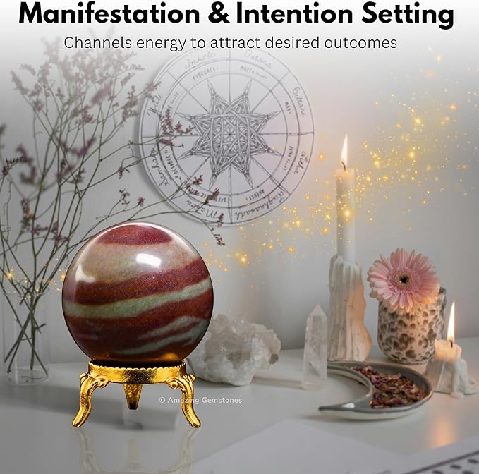Amazing Gemstone Narmada Shiva Lingam Crystal Ball with Stand - 1.5" Inches Crystal Sphere Meditation Balls for Witchcraft and Decorative Balls