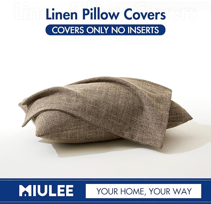 MIULEE Pack of 2 Decorative Linen Burlap Pillow Covers Farmhouse Boho Accent Pillowcases for Sofa Car Couch Bedroom Living Room Decor 12x20 Inch Brown