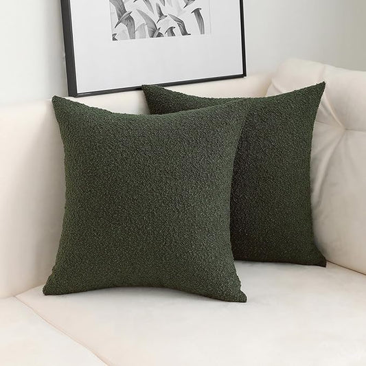 Jeneoo Sage Green Decorative Square Thick Throw Pillow Covers Fine Textured Boucle Couch Cushion Case for Sofa Decor, Set of 2, 20 x 20 Inch