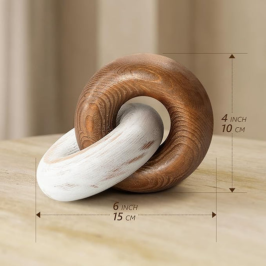 EOSAHR Boho Decor Pine Wood Knot Wooden Chain Link Decor for Your Coffee Table, Room Decor, or Book Shelf Chic Modern Desk Decor to Stylish up Your Home Office (Brown & White)