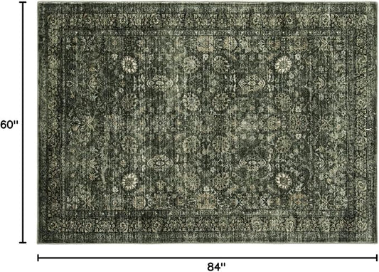 Morebes Washable Green 5x7 Area Rugs, Vintage Soft Bedroom Rug Non Slip, Non-Shedding Distressed Indoor Floor Throw Carpet for Bathroom Kitchen Living Dining Room Playroom Farmhouse Christmas Decor