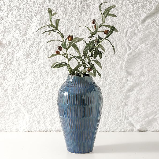 Blue Ceramic Vase for Home Decor – 11.6 Inch Flower Vase