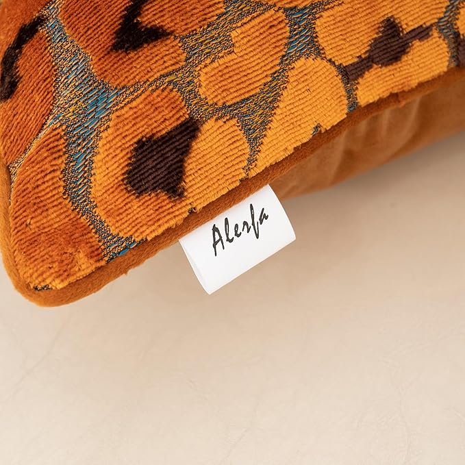 Alerfa Orange Floral Throw Pillow Cover 12 x 20 Inch Cut Velvet Rectange Luxury Decorative Lumbar Pillow Cover for Couch Living Room Bedroom