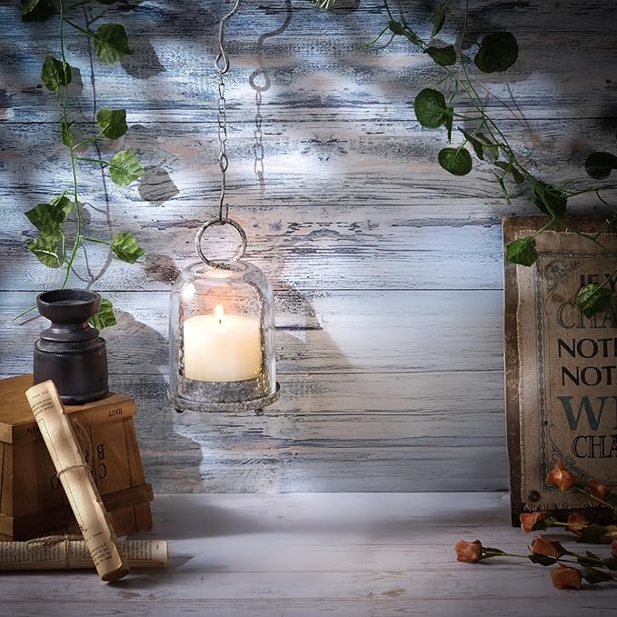 7.5" High Versatile Modern Metal Hurricane Lantern with Handmade Sturdy Glass Dome in Shabby Black for 2" Pillar Candle & Plants, Industrial, Farmhouse (Black Shabby, 4" x7.5 for 2" Pillar)