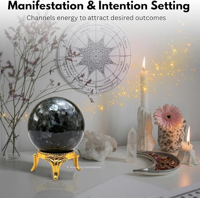 Amazing Gemstone Larvikite Crystal Ball with Stand - 1.5" Inches Crystal Sphere Meditation Balls for Witchcraft and Decorative Balls