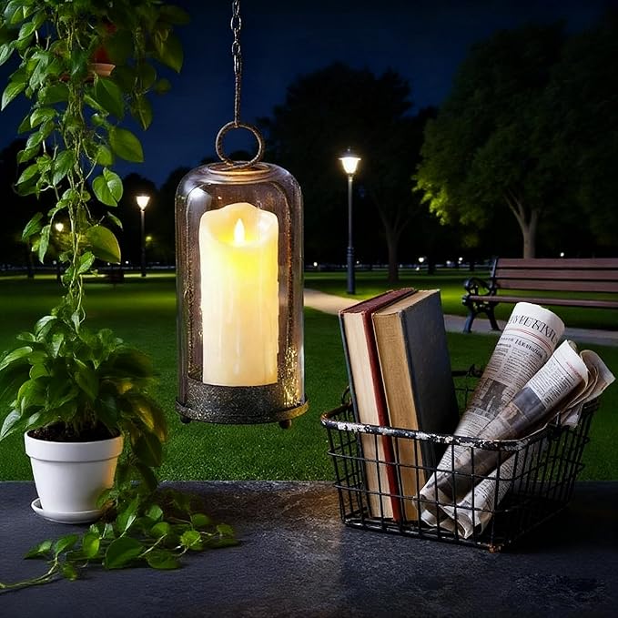 12" High Versatile Modern Metal Hurricane Lantern with Handmade Sturdy Glass Dome in Rustic Brown for Pillar Candle & Plants, Industrial, Farmhouse, Shabby Chic (Brown, 5"x12")