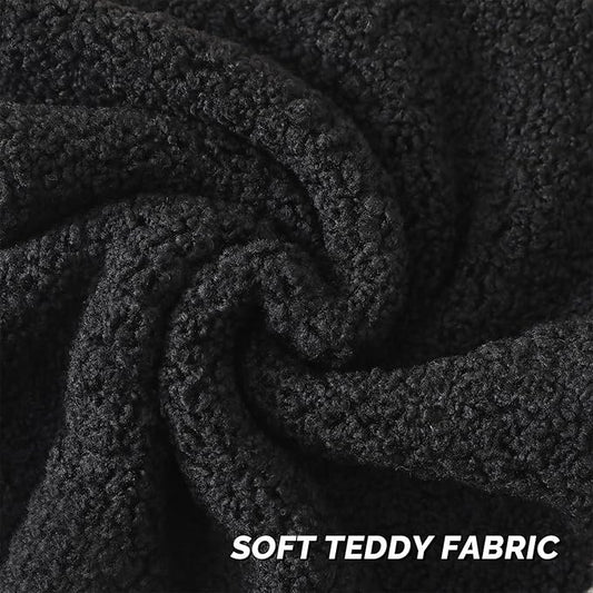 FUTEI Black Throw Pillow Covers 26x26 Inch Set of 2,Furry Faux Fur Teddy Boucle Textured Cushion Covers,Soft Fluffy Decorative Euro Pillow Shams,Home Decor for Couch Bed Living Room Office Car