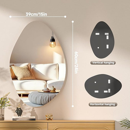 Hasipu Irregular Wall Mirror - 24"x15" Asymmetrical Frameless Mirror, Modern Decorative Mirrors for Living Room, Entryway, Hallway, Bathroom, Bedroom,Wall Mounted Home Decor