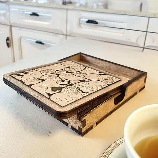 02 Rottweiler Dog Coaster - Rottweiler Dog Puzzle Wooden Coaster Set - Interlocking Jigsaw Drink Mats with Laser-Cut Design for Rottweiler Lovers