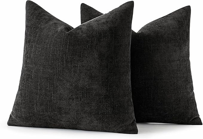 MIULEE Pack of 2 Decorative Throw Pillow Covers Soft Chenille Throw Pillows Solid Textured Euro Cushion Covers for Couch Sofa Bedroom Living Room 24x24 Inch, Black