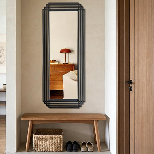 Modern Geometric Wall Mirror, 55"x22" Elegant Rectangle Mirror with Metal Frame, Large Art Wall Mirrors for Living Room Bathroom Bedroom Entryway Hallway, Hangs Vertically or Horizontally