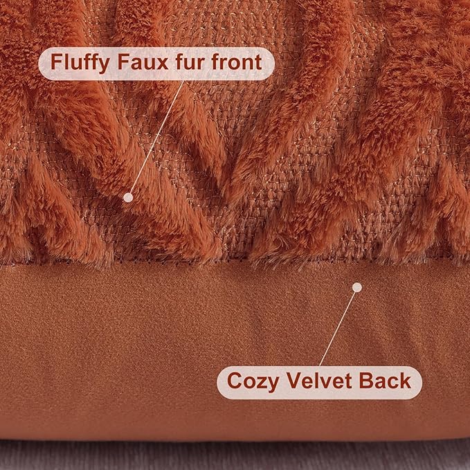 decorUhome Spring Throw Pillow Covers 20x20 Inch Set of 2, Soft Plush Faux Wool Rust Solid Couch Pillow Covers, Accent Farmhouse Neutral Square Pillow Cases for Sofa Bed Living Room