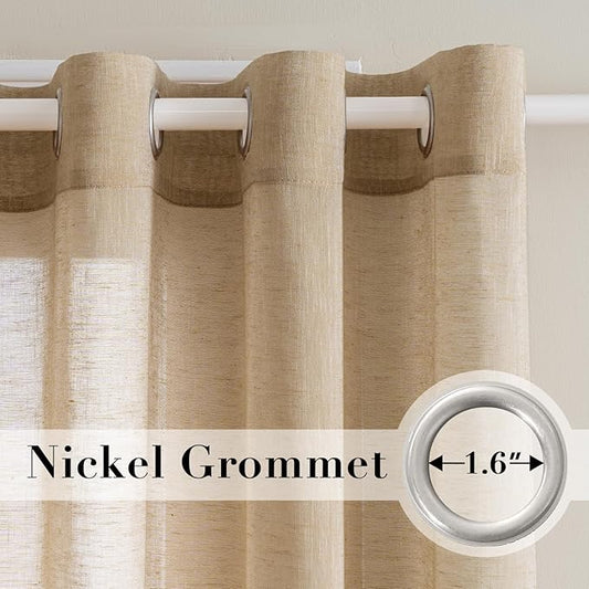 H.VERSAILTEX Linen Curtains Nickel Grommet Natural Linen Semi-Sheer Curtains 2 Panels Privacy Added Premium Soft Rich Material Drapes for Bedroom/Living Room - 52x54 - Inch - Taffy