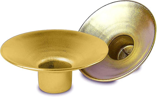 Ner Mitzvah Reusable Metal Candlestick Liners and Drip Guards - Safety Pin Holds Candles in Place - Nickel Plated Protector Bobeches - Gold - 2 Pack