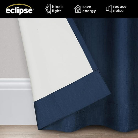 Eclipse Extra Wide Grommet Curtain, Kendall Sliding Patio Door Curtain Panel, Solid Textured Thermal Insulated and Noise Reducing Curtains, (1 Panel), 84 in Long x 100 in Wide, Denim Blue