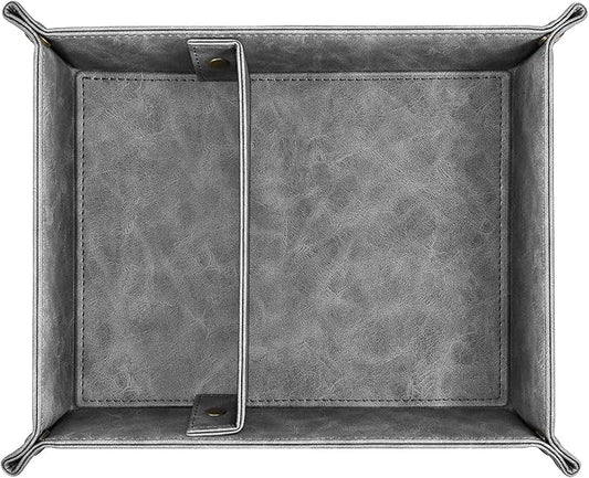SITHON Valet Tray Desktop Storage Organizer, Removable 2 Compartments Catchall Tray Bedside Vanity Nightstand Caddy Holder Desk Storage Plate (Gray)