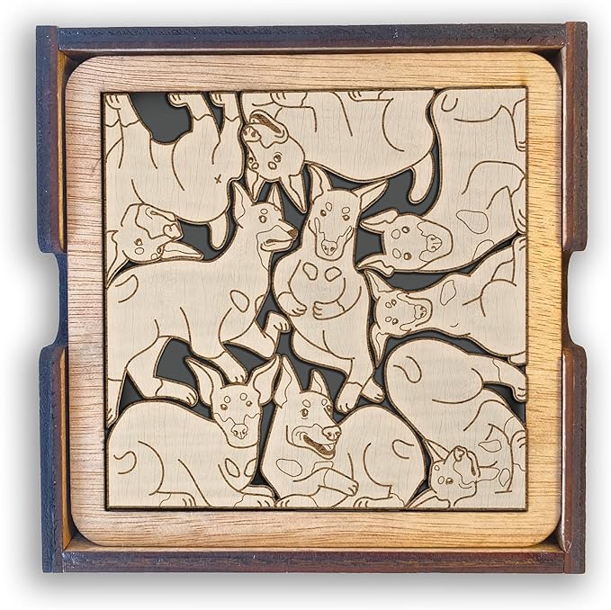 02 Doberman Pinscher Dog Coaster - Doberman Pinscher Dog Puzzle Wooden Coaster Set - Interlocking Jigsaw Drink Mats with Laser-Cut Design